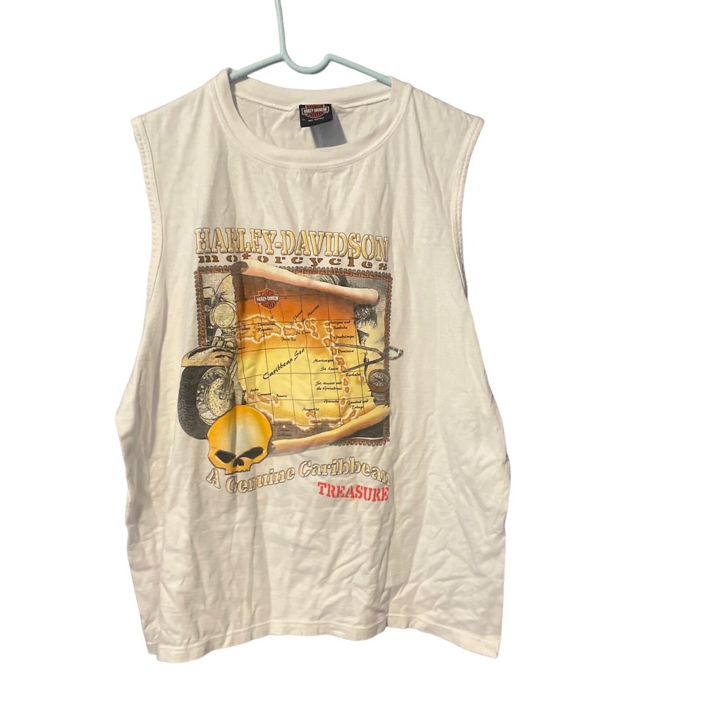Harley Davidson Men's White A Genuine Caribbean Treasure Sleeveless Tank